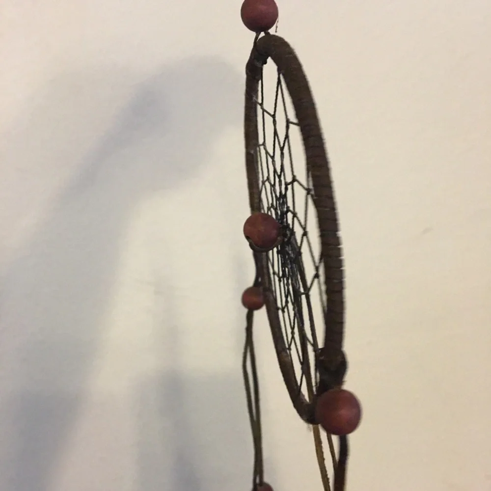 Handmade dreamcatcher leather wood bead feather